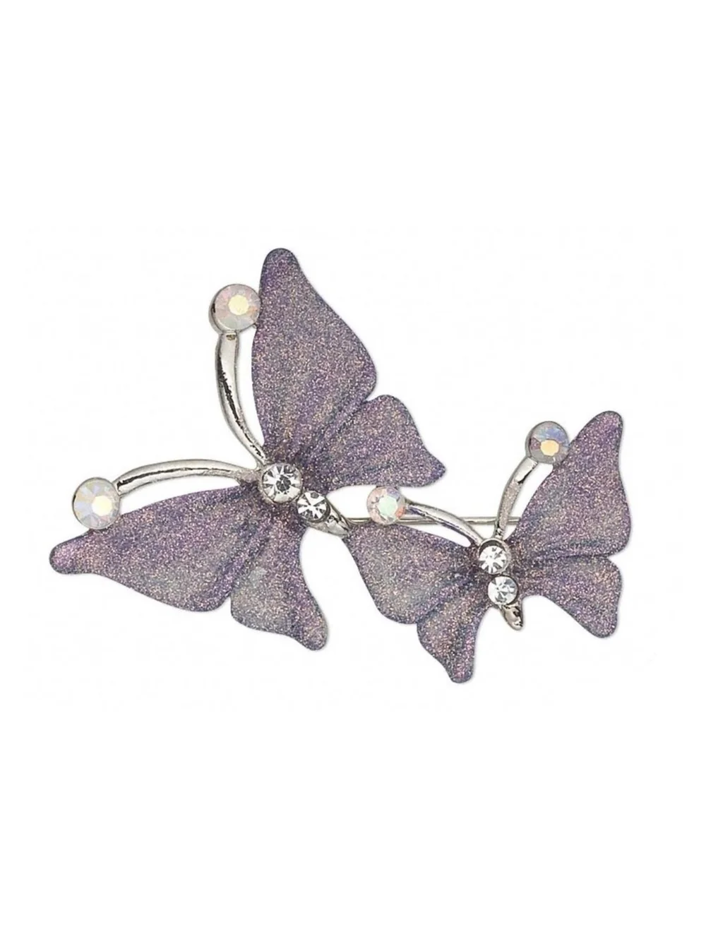 Vintage 90s Muted Lavender Glittery Butterflies Czech Crystal Brooch Pin